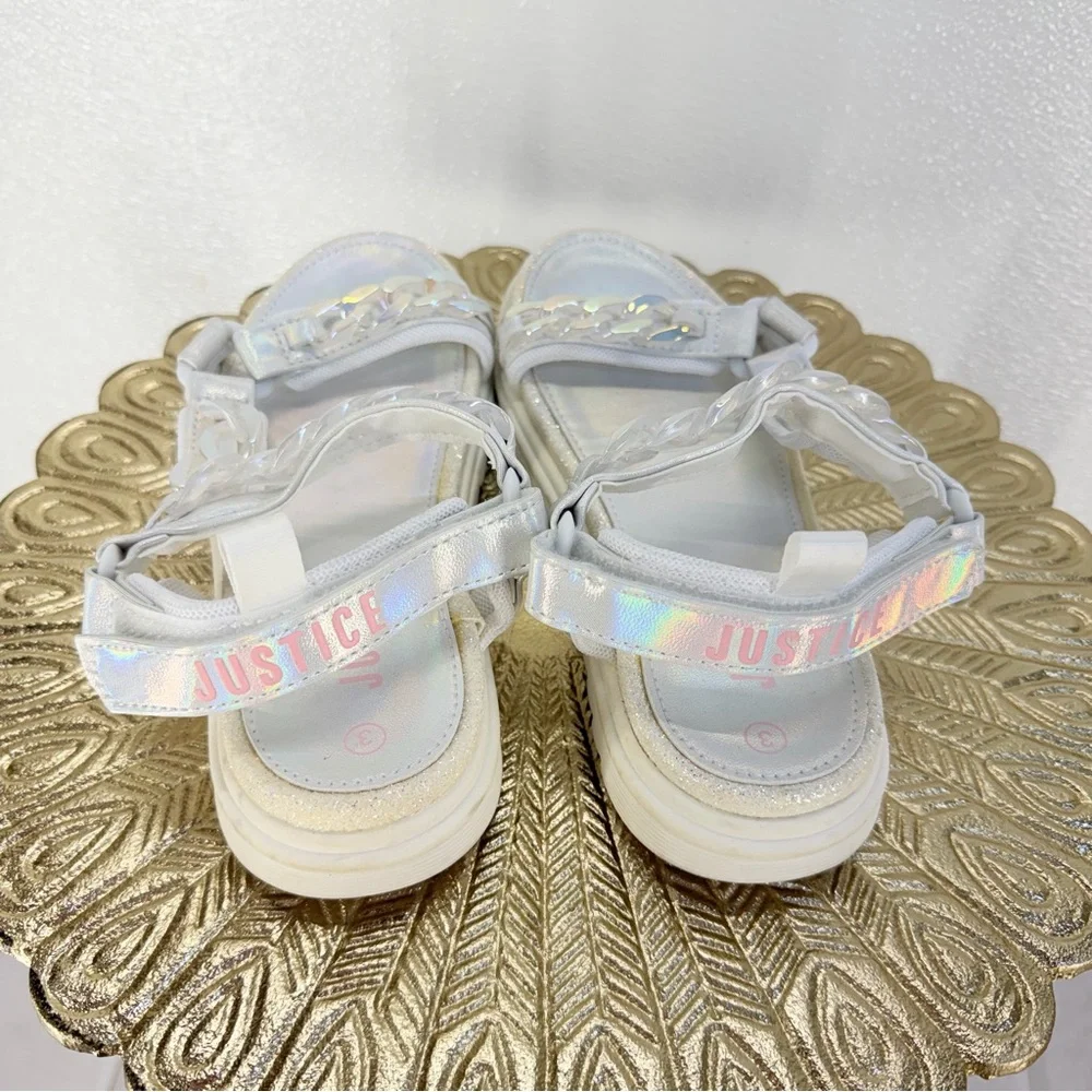 Justice‎ Girls Sandals Size 3 White Iridescent Chain Platform NWOT